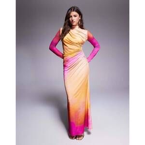 NEW DASKA ruched blur print maxi dress in multicolor